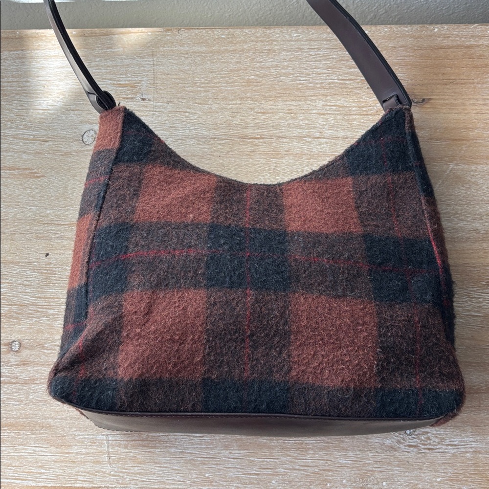 Vintage Plaid Wool Shoulder Bag - Brown and Black - Picture 4 of 16
